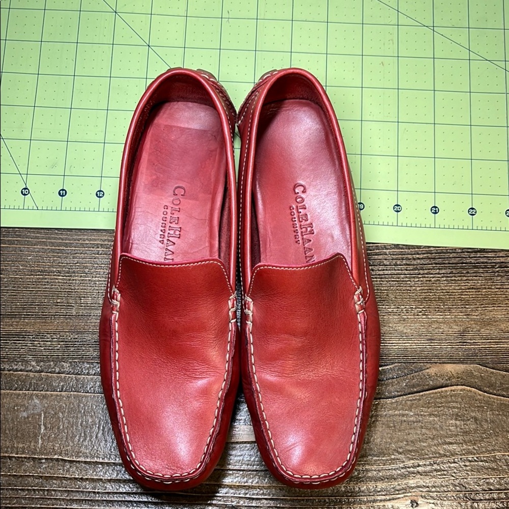 Cole Haan Country Red Leather Driving Shoes Slip On Loafers Women's Size 8.5 EUC